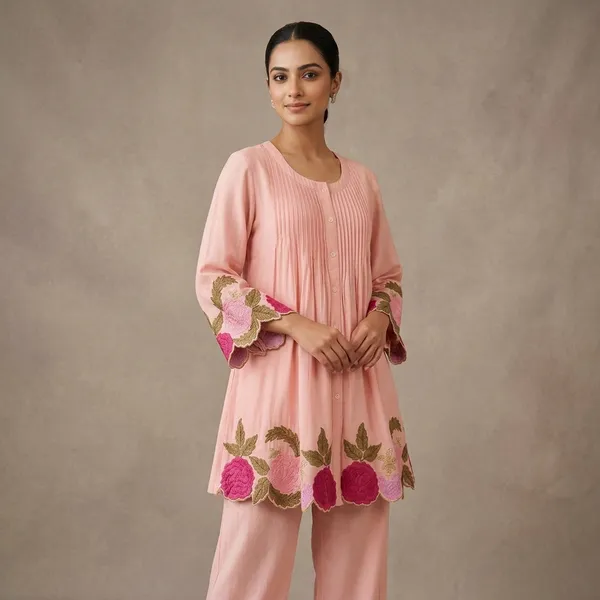 Pink_Embroidered_Floral_Tunic_And_Palazzo_Set_For_Women