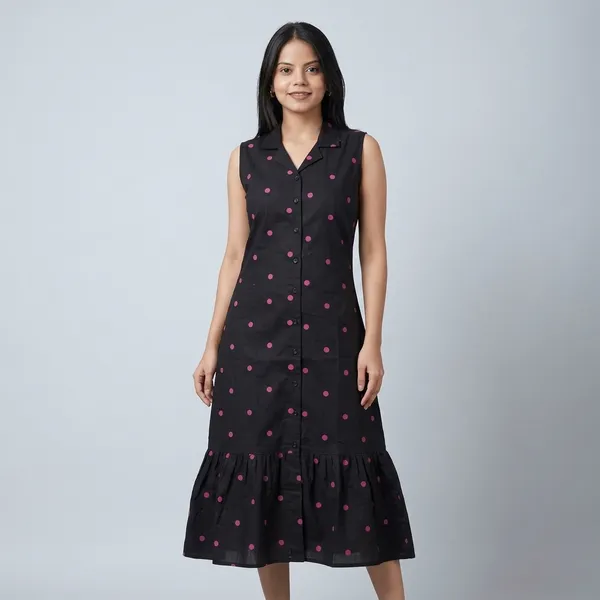 Black_Polka_Dot_Sleeveless_Midi_Dress_For_Women