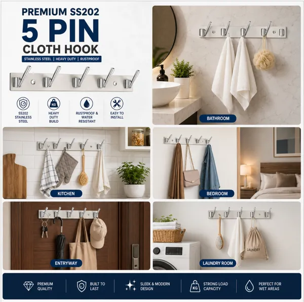 Metal_Silver_5-Pin_Wall_Mounted_Cloth_Hook_Rail_Pack_Of_4