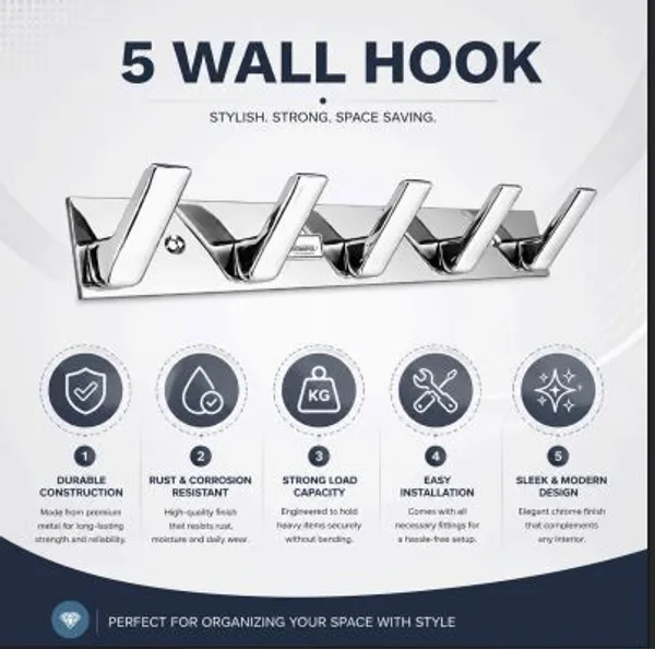 Stainless_Steel_Silver_5-Pin_Wall_Mounted_Cloth_Hook_Rail_Pack_Of_4