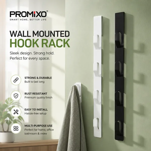 PROMIXO_4_Hook_Over_Door_Hanger_Rack_–_Metal_Door_Hook_for_Clothes,_Towels,_Bags,_Coats_&_Accessories_|_No_Drill_Organizer