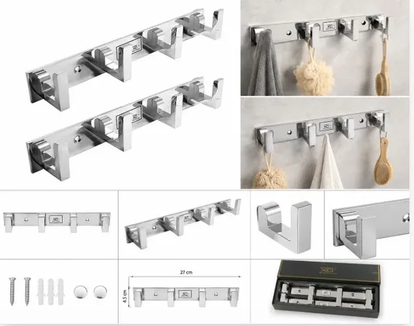 Aluminium_Wall-Mounted_4-Pin_Cloth_Hook_Rail_Silver_Pack_Of_2