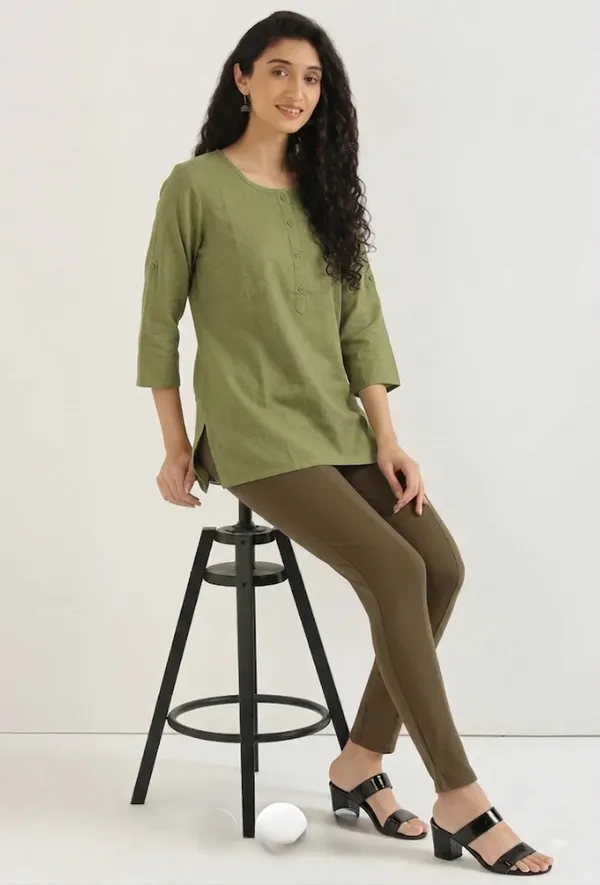 KIAE_Premium_Cotton-Linen_Short_Kurti_–_Light_Olive