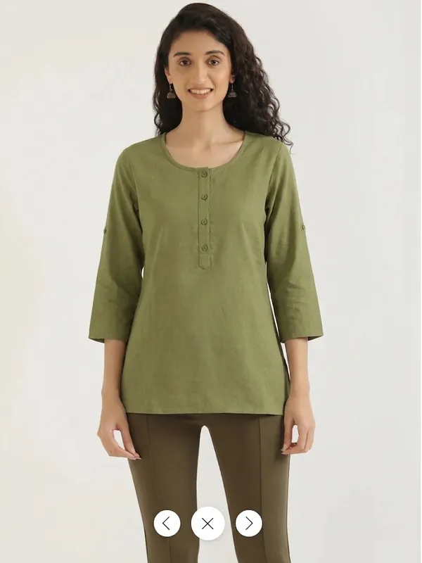 KIAE_Premium_Cotton-Linen_Short_Kurti_–_Light_Olive