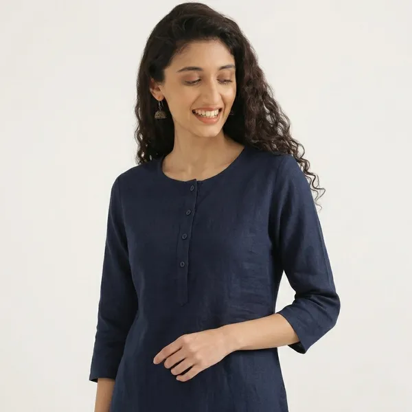 KIAE_Premium_Cotton-Linen_Short_Kurti_–_Navy_Blue