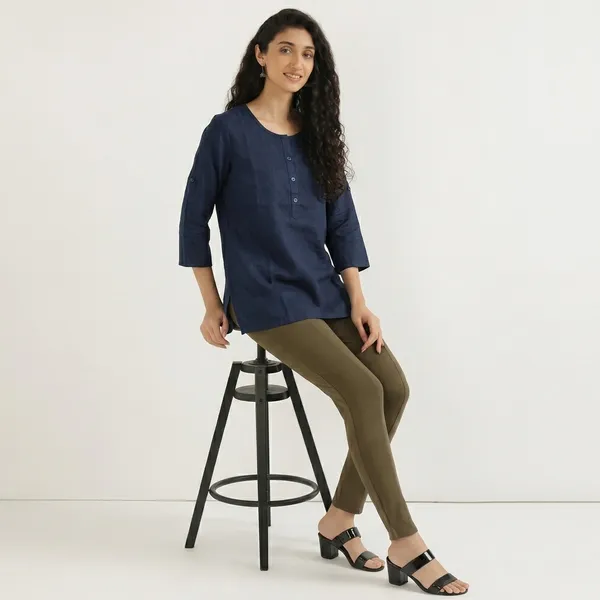KIAE_Premium_Cotton-Linen_Short_Kurti_–_Navy_Blue
