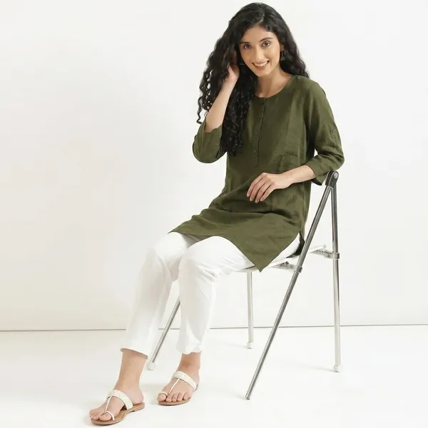 KIAE_Premium_Cotton-Linen_Short_Kurti_–_Olive_Green