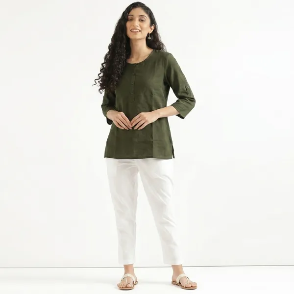 KIAE_Premium_Cotton-Linen_Short_Kurti_–_Olive_Green