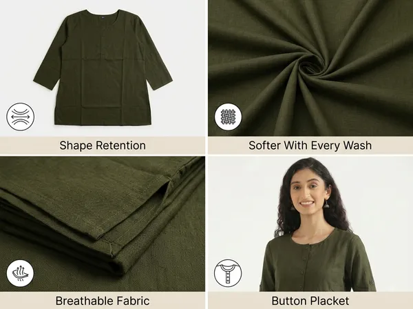 KIAE_Premium_Cotton-Linen_Short_Kurti_–_Olive_Green