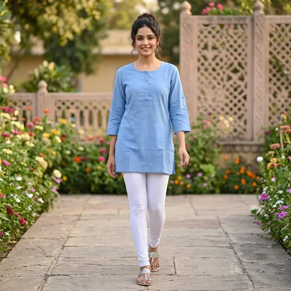 KIAE_Premium_Cotton-Linen_Short_Kurti_–_Sky_Blue