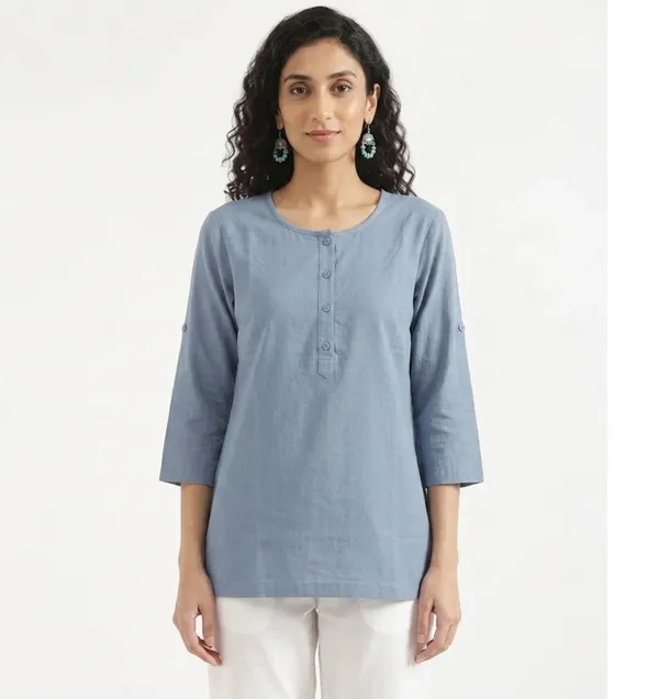 KIAE_Premium_Cotton-Linen_Short_Kurti_–_Sky_Blue