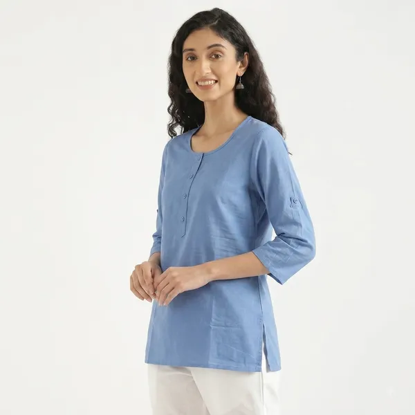 KIAE_Premium_Cotton-Linen_Short_Kurti_–_Sky_Blue