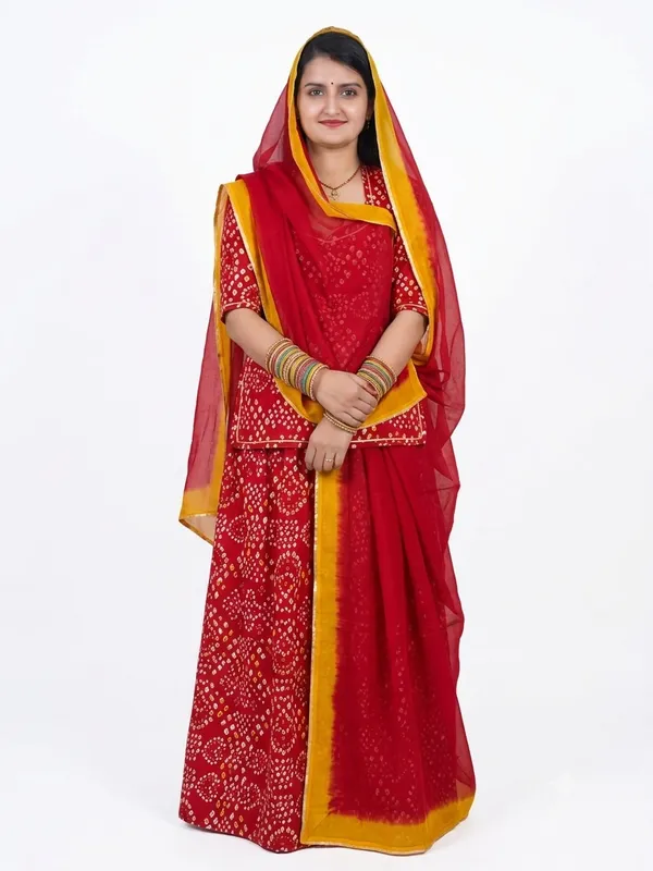 KIAE_Royal_Red_&_Yellow_Hand-Bandhej_Rajputi_Poshak_|_Authentic_Traditional_Ethnic_Wear