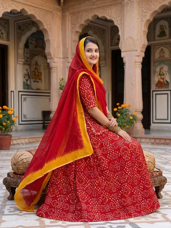 KIAE_Royal_Red_&_Yellow_Hand-Bandhej_Rajputi_Poshak_|_Authentic_Traditional_Ethnic_Wear