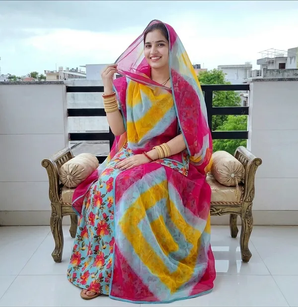 KIAE_Women's_Floral_Printed_Cotton_Rajputi_Poshak_with_Multi-Color_Tie-Dye_Odhani_|_Traditional_Rajasthani_Ethnic_Wear_for_Festivals_&_Wedding