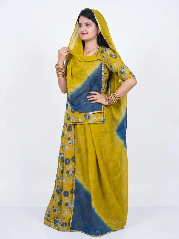 KIAE_Women's_Mustard_&_Blue_Floral_Printed_Rajputi_Poshak_|_Traditional_Cotton_Ethnic_Suit_Set_with_Tie-Dye_Odhani