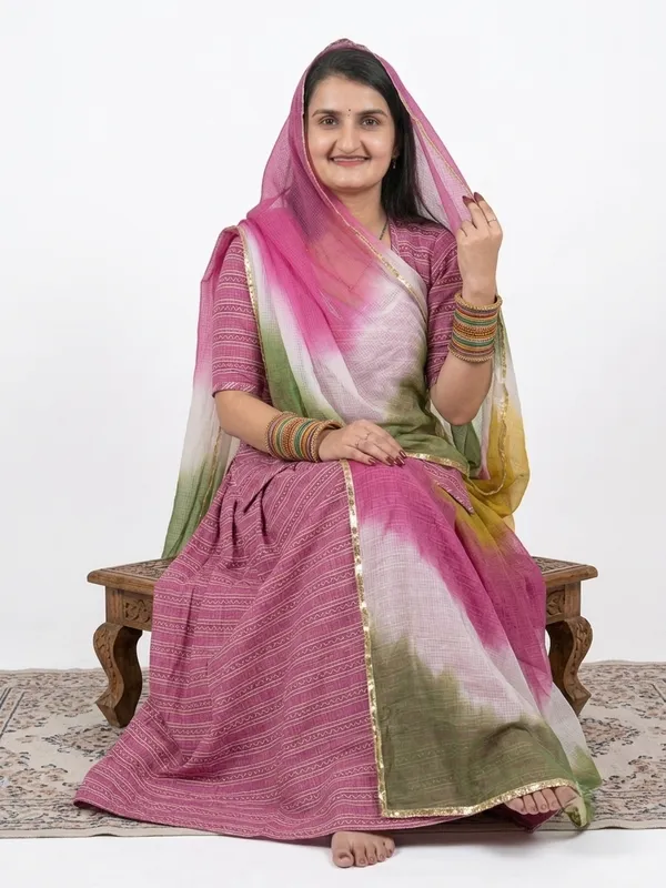 KIAE_Women's_Traditional_Rajasthani_Rajputi_Poshak_|_Glass_Silk_Striped_Dress_with_Multicolor_Kota_Doriya_Odhani_(Magenta_Pink)