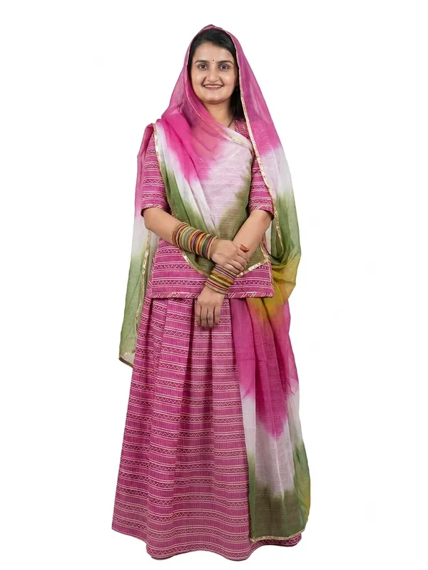 KIAE_Women's_Traditional_Rajasthani_Rajputi_Poshak_|_Glass_Silk_Striped_Dress_with_Multicolor_Kota_Doriya_Odhani_(Magenta_Pink)
