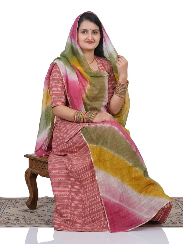 KIAE_Women's_Traditional_Rajasthani_Rajputi_Poshak_|_Glass_Silk_Striped_Dress_with_Multicolor_Kota_Doriya_Odhani_(Reddish_Pink)