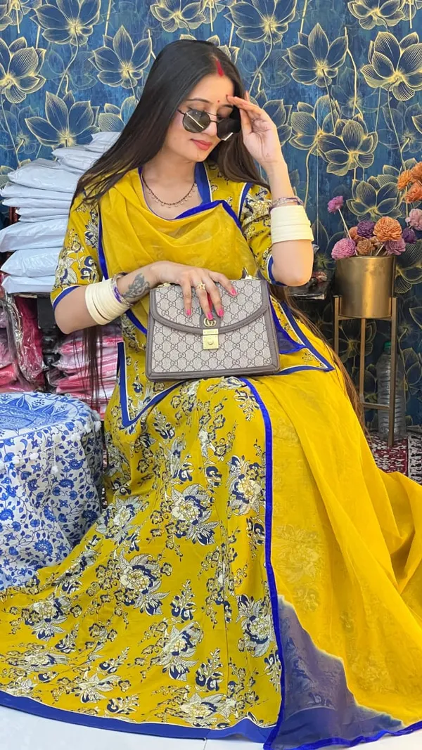KIAE_Women's_Trendy_Mustard_Floral_Print_Rajputi_Poshak_|_Premium_Cotton_Ethnic_Wear_Set_with_Contrast_Blue_Border_Odhani