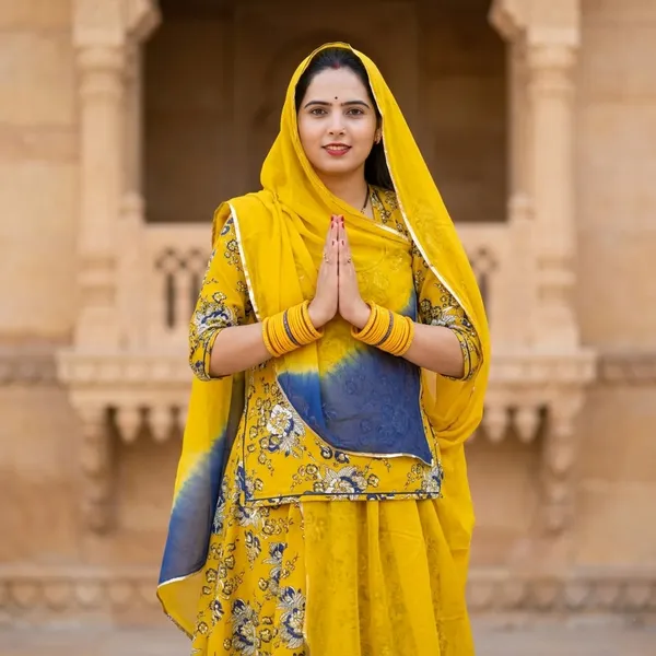 KIAE_Women's_Trendy_Mustard_Floral_Print_Rajputi_Poshak_|_Premium_Cotton_Ethnic_Wear_Set_with_Contrast_Blue_Border_Odhani