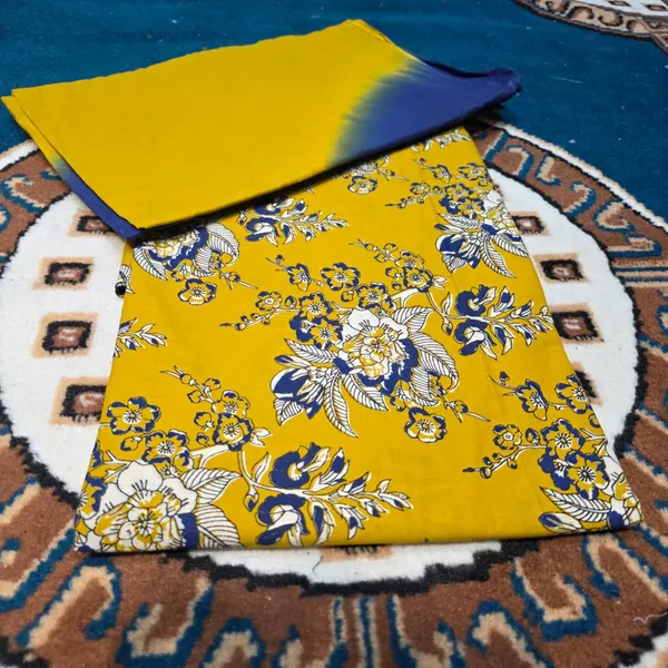 KIAE_Women's_Trendy_Mustard_Floral_Print_Rajputi_Poshak_|_Premium_Cotton_Ethnic_Wear_Set_with_Contrast_Blue_Border_Odhani