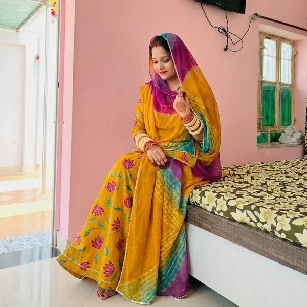 KIAE_Women's_Unstitched_Cotton_Printed_Rajasthani_Rajputi_Suit_Dress_Material_with_Multi-Color_Bandhej_Odhani_(Mustard_Yellow)