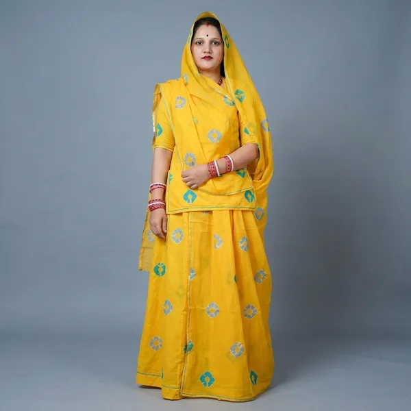Yellow_Cotton_Semi-Stitched_Rajputi_Poshak_For_Women