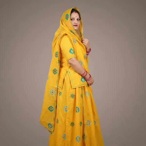 Yellow_Cotton_Semi-Stitched_Rajputi_Poshak_For_Women