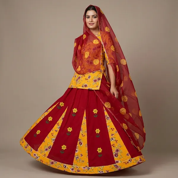Red_Yellow_Cotton_Semi-Stitched_Rajputi_Poshak_For_Women