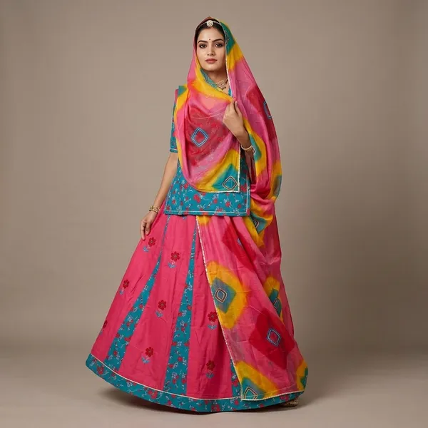 Multicolor_Cotton_Semi-Stitched_Rajputi_Poshak_For_Women