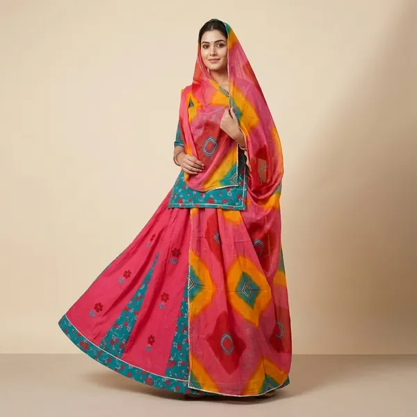 Multicolor_Cotton_Semi-Stitched_Rajputi_Poshak_For_Women