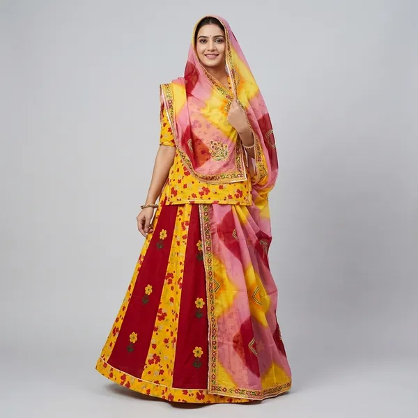 Red_Multicolor_Cotton_Semi-Stitched_Rajputi_Poshak_For_Women