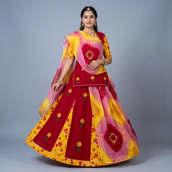 Red_Multicolor_Cotton_Semi-Stitched_Rajputi_Poshak_For_Women