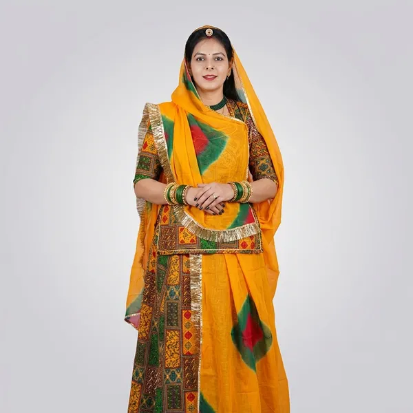 Yellow_Multicolor_Cotton_Semi-Stitched_Rajputi_Poshak_For_Women