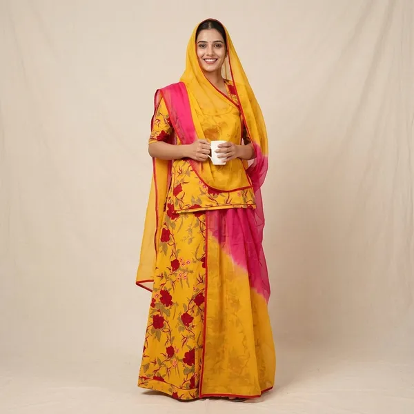 Yellow_Red_Multicolor_Cotton_Semi-Stitched_Rajputi_Poshak_For_Women