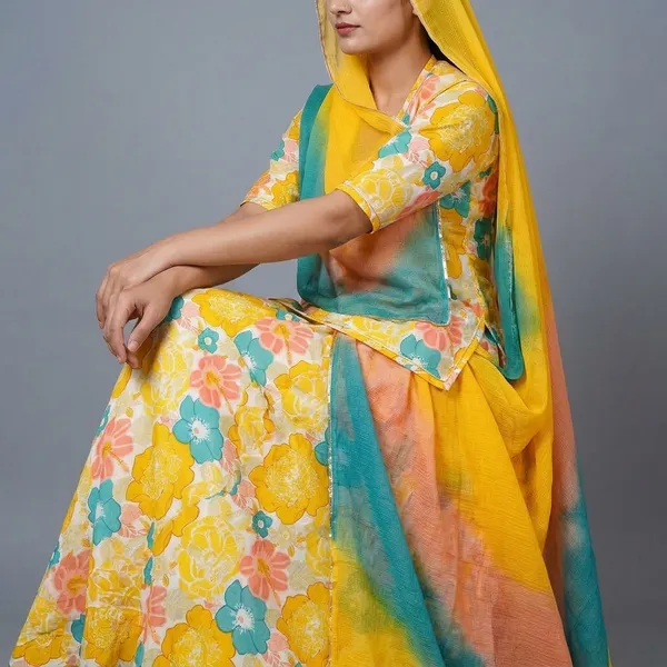 Yellow_Multicolor_Cotton_Semi-Stitched_Rajputi_Poshak_For_Women