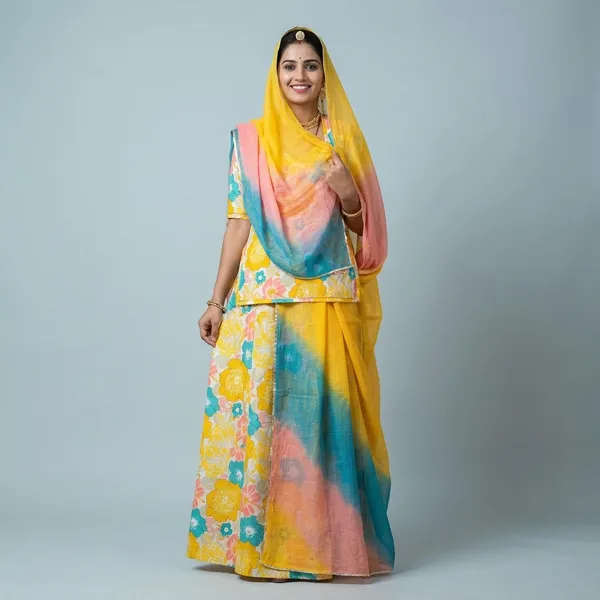 Yellow_Multicolor_Cotton_Semi-Stitched_Rajputi_Poshak_For_Women