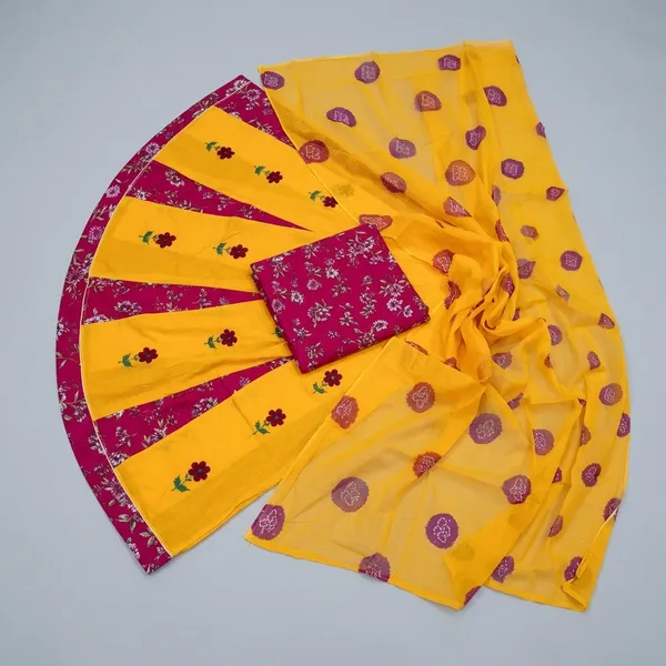 Yellow_Pink_Cotton_Floral_Unstitched_Poshak_Fabric_Set_For_Women