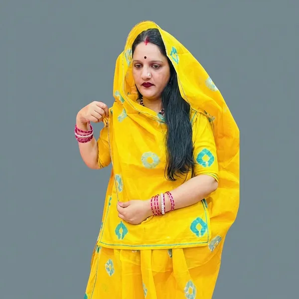 Yellow_Cotton_Bandhej_Unstitched_Lehenga_Choli_Set_For_Women