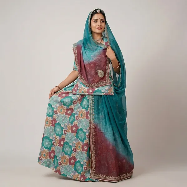 Multicolour_Cotton_Kota_Doriya_Rajputi_Poshak_Set_For_Women