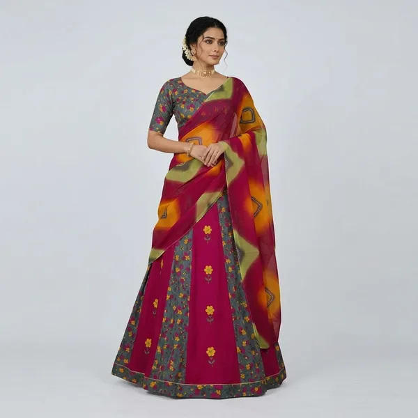 Multicolour_Cotton_Bandhej_Rajputi_Poshak_For_Women