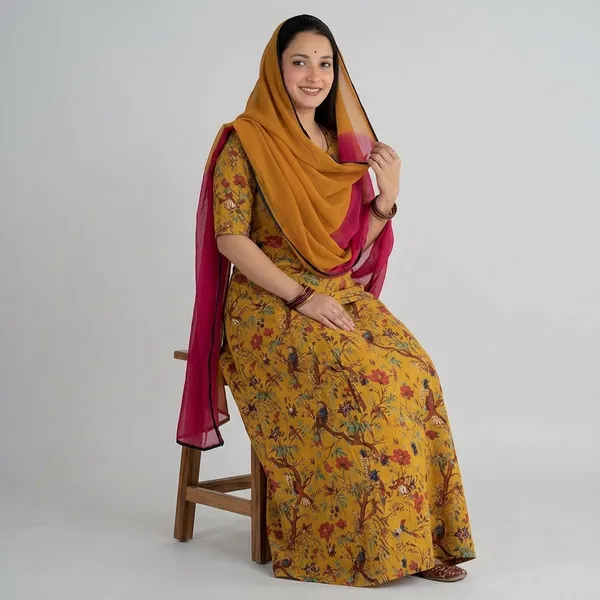 Yellow_Cotton_Floral_Bird_Print_Unstitched_Poshak_Set_For_Women