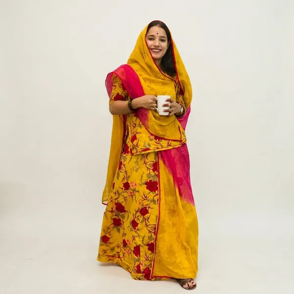 Yellow_Pink_Pure_Cotton_Floral_Print_Unstitched_Rajputi_Poshak_For_Women