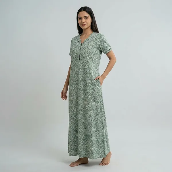 Sage_Green_Pure_Cotton_Floral_Maxi_Nighty_For_Women