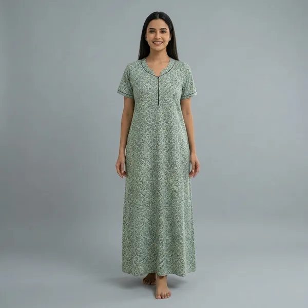 Sage_Green_Pure_Cotton_Floral_Maxi_Nighty_For_Women