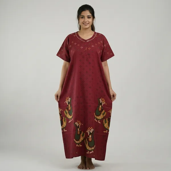 Red_Pure_Cotton_Floral_Maxi_Nightgown_For_Women