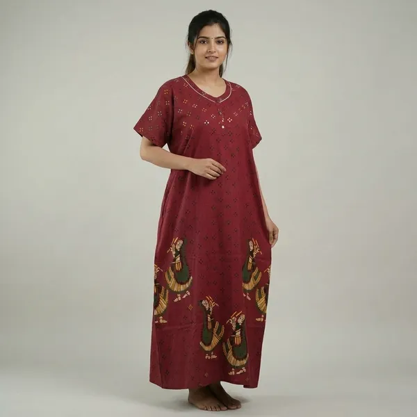 Red_Pure_Cotton_Floral_Maxi_Nightgown_For_Women