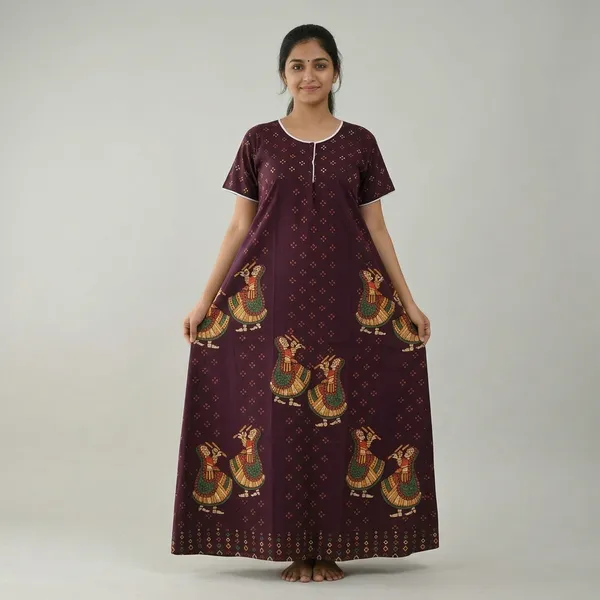 Maroon_Pure_Cotton_Floral_Maxi_Nighty_For_Women