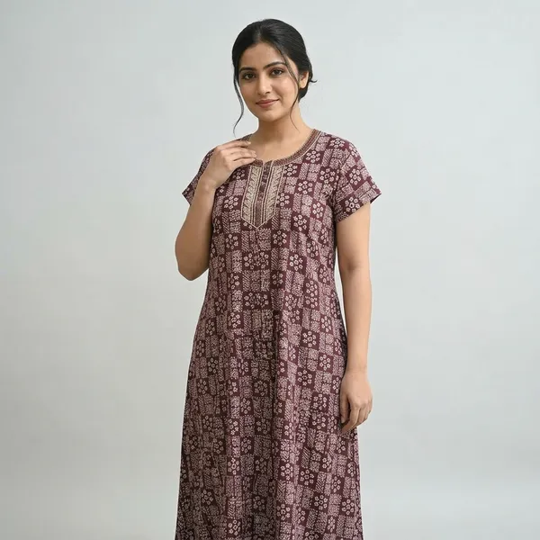 Maroon_Pure_Cotton_Floral_Maxi_Nighty_For_Women
